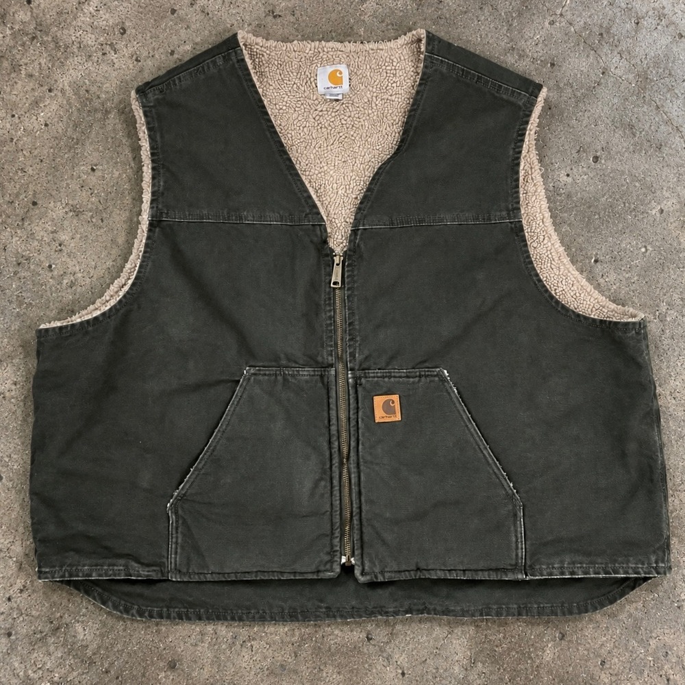 Carhartt V26 MOS Sandstone Duck Sherpa Lined Vest Moss Green Mens 4XL Heavy Duty